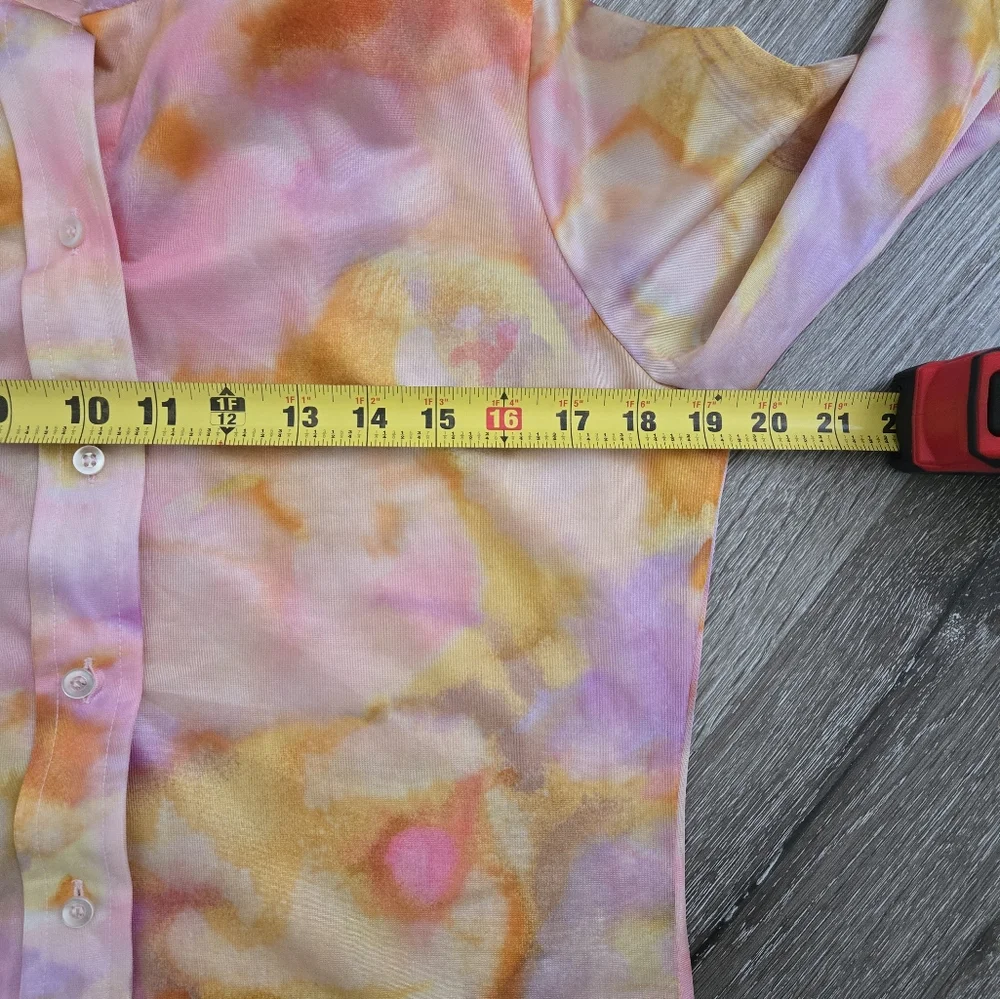 Vintage 70s Lady Manhattan Watercolor Abstract Groovy Pink Blouse - Picture 13 of 15